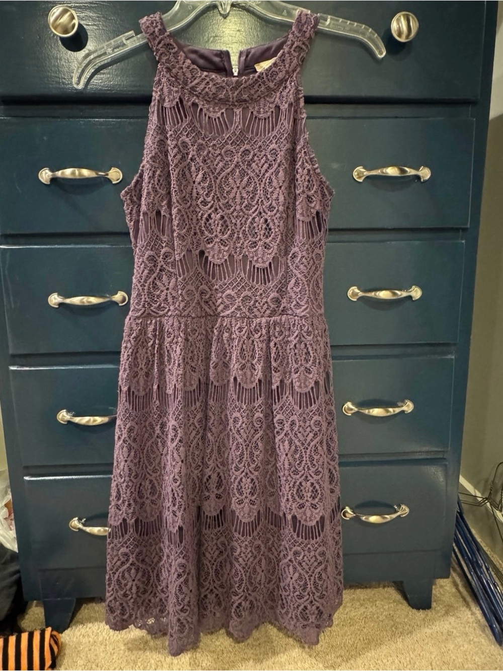 Altar'd State Dusty Purple Lace Midi Dress